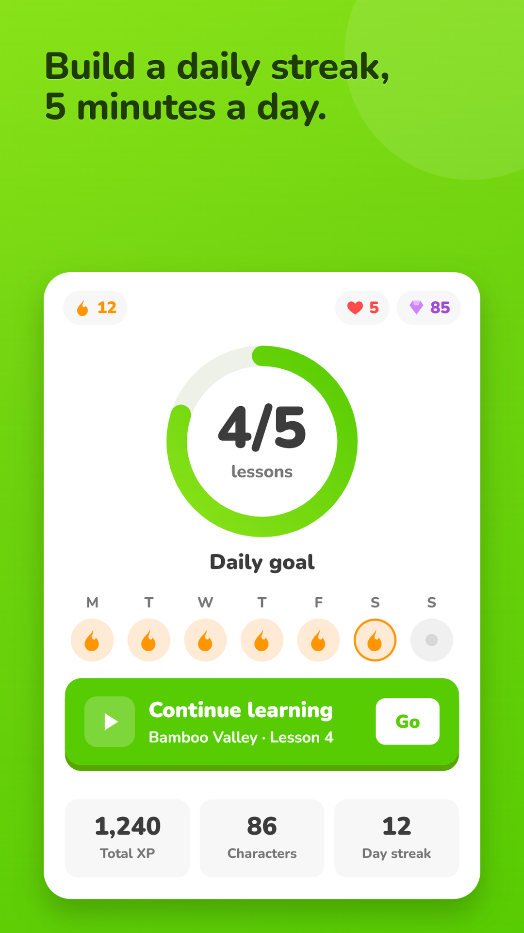 Daily streak and goal dashboard